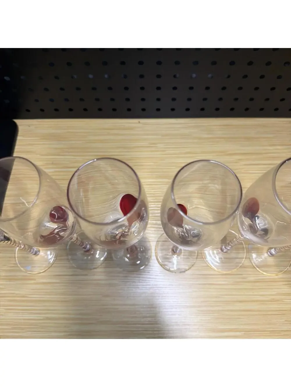 VTG Pier 1 Teardrop Stemware Red Ribbon Swirl Stem Set of 6 New Never Used *
